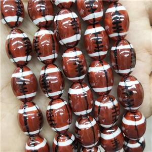 Brown Porcelain Rugby Beads American Football Rice, approx 12-15mm