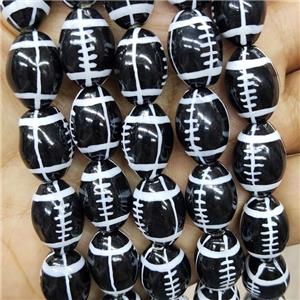 Black Porcelain Rugby Beads American Football Rice, approx 12-15mm