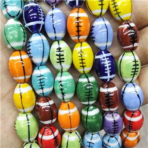 Porcelain Rugby Beads American Football Sports Rice Mixed Color Ceramic, approx 12-15mm