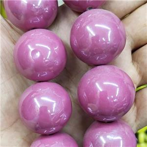 Pink Porcelain Large Beads Ceramic Smooth Round, approx 28mm, 14pcs per st