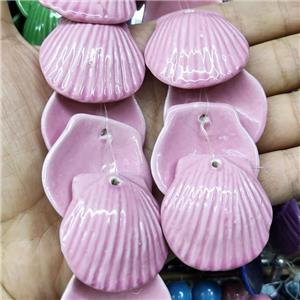 Pink Porcelain Pendant Scallop Shell Shape Ceramic, approx 35-37mm, 10pcs per st