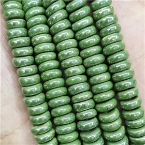 Green Porcelain Heishi Beads Ceramic Spacers, approx 10mm, 40pcs per st