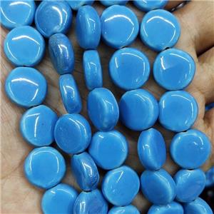 Blue Porcelain Circle Beads, approx 14mm, 32pcs per st