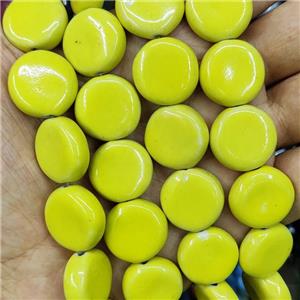 Yellow Porcelain Button Beads Circle, approx 18mm, 21pcs per st