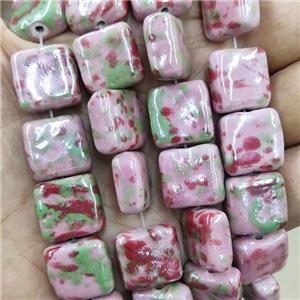 Pink Porcelain Square Beads Ceramic, approx 16mm, 24pcs per st