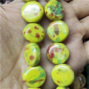 Yellow Porcelain Circle Beads, approx 18mm, 21pcs per st