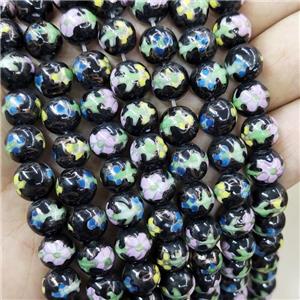 Porcelain Beads Multicolor Black Smooth Round, approx 10mm, 40pcs per st