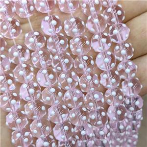 Pink Lampwork Glass Round Beads Spot, approx 10mm