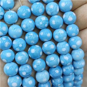 Blue Lampwork Glass Beads Spot Smooth Round, approx 12mm