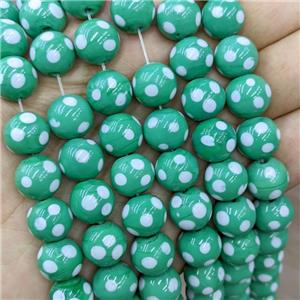 Green Lampwork Glass Beads Spot Smooth Round, approx 10mm