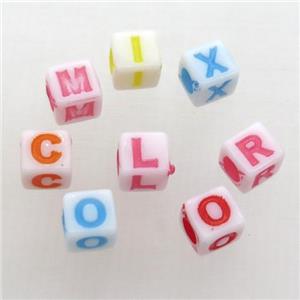 plastic lettle beads, cube, mix, approx 7x7x7mm