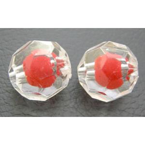 transparent Acrylic Beads, faceted round, red, 14mm diameter, 330beads per bag