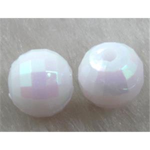 Resin Beads, faceted round, white AB-Color, 10mm dia, approx 2000pcs