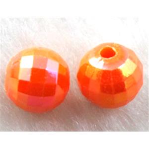 Resin Beads, faceted round, red AB-Color, 14mm dia, approx 740pcs