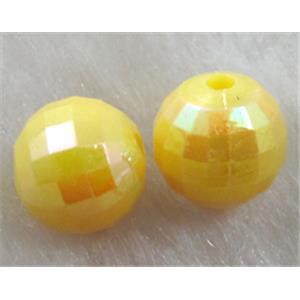 Resin Beads, faceted round, yellow AB-Color, 10mm dia, approx 2000pcs