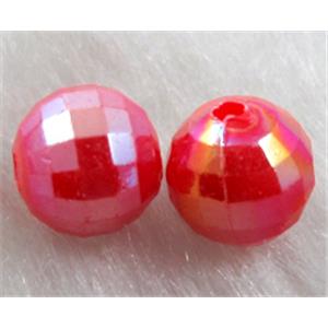 Resin Beads, faceted round, red AB-Color, 6mm dia, approx 9000pcs