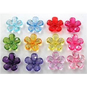 Acrylic beads flower, transparent, faceted, mixed color, 22mm dia,approx 860pcs