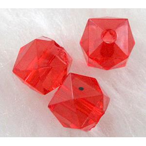 Faceted cube Acrylic Bead,Transparent, Red, 8mm dia, approx 3700pcs