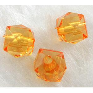 Faceted cube Acrylic Bead,Transparent, Orange, 8mm dia, approx 3700pcs