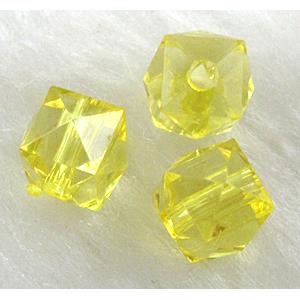Faceted cube Acrylic Bead,Transparent, Yellow, 8mm dia, approx 3700pcs