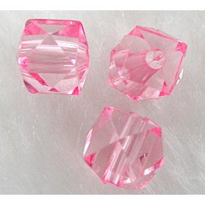 Faceted cube Acrylic Bead,Transparent, Pink, 8mm dia, approx 3700pcs