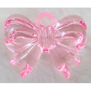 Bowknot Acrylic pendant, transparent, pink, 28x22mm, approx 310pcs