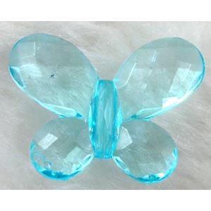 Butterfly Acrylic spacer bead, transparent, aqua, 30x24mm, approx 560pcs
