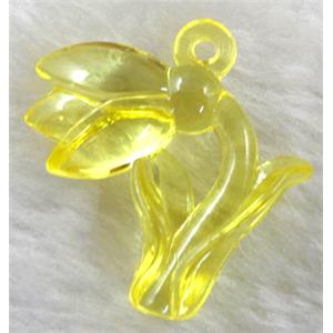 Flower Acrylic pendant, transparent, yellow, 30x30mm, approx 500pcs