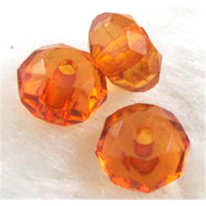 faceted rondelle Acrylic Bead, transparent, orange, 10mm dia