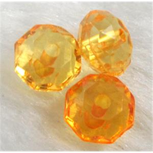 faceted rondelle Acrylic Bead, transparent, orange, 8mm dia