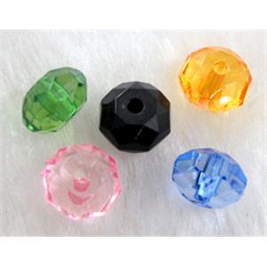 faceted rondelle Acrylic Bead, transparent, mixed, 10mm dia