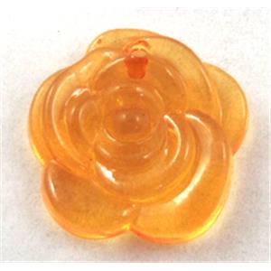 Acrylic pendant, rose-flower, transparent, orange, 20mm dia, approx 600pcs