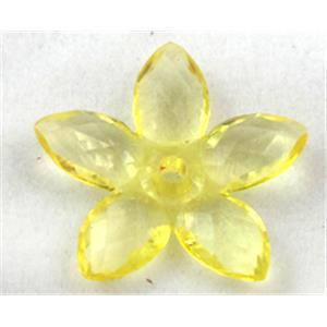 Acrylic bead, flower, transparent, yellow, 22mm dia, approx 1600pcs