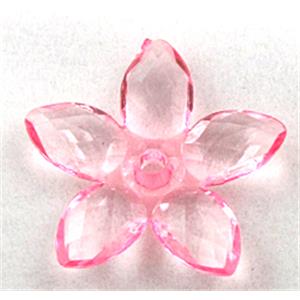 Acrylic bead, flower, transparent, pink, 22mm dia, approx 1600pcs