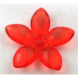 Acrylic bead, flower, transparent, red, 22mm dia, approx 1600pcs