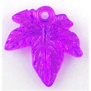 Acrylic pendant, transparent, purple leaf, 20x22mm
