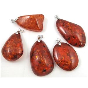 amber pendant, mixed shape, red, approx 28-45mm