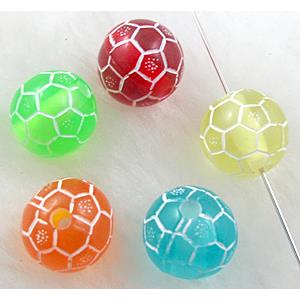 Acrylic beads, round, football, mixed color, 14mm dia, approx 640pcs