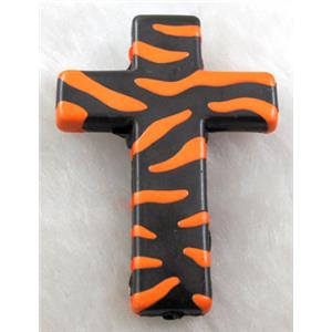 Zebra Resin Cross Beads Orange, 32x43mm, approx 125pcs