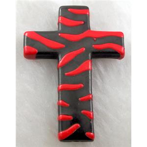 Zebra Resin Cross Beads Red, 32x43mm, approx 125pcs