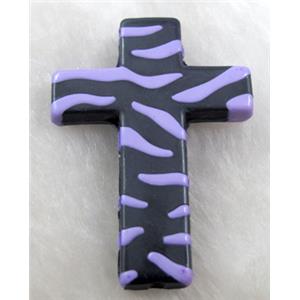 Zebra Resin Cross Beads Purple, 32x43mm, approx 125pcs