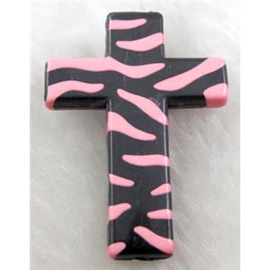 Zebra Resin Cross Beads Pink, 32x43mm, approx 125pcs