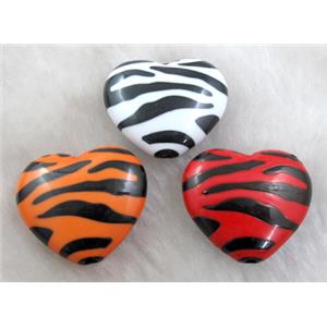 Zebra Resin Heart Beads Mixed, approx 25mm dia, 300pcs