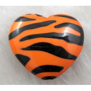 Zebra Resin Heart Beads Orange, approx 25mm dia, 150pcs