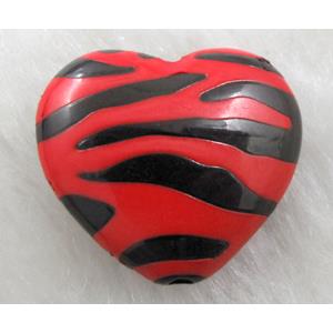 Zebra Resin Heart Beads Red, approx 25mm dia, 150pcs