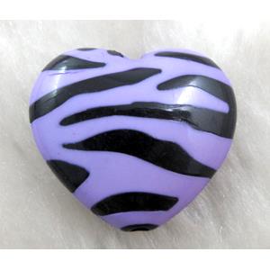 Zebra Resin Heart Beads Purple, approx 25mm dia, 150pcs