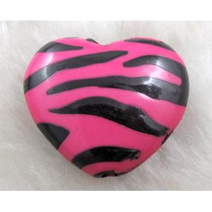Zebra Resin Heart Beads Hotpink, approx 25mm dia, 150pcs
