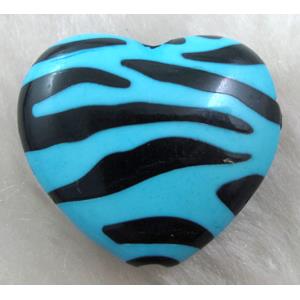 Zebra Resin Heart Beads Blue, approx 25mm dia, 150pcs