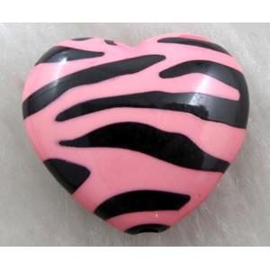 Zebra Resin Heart Beads Pink, approx 25mm dia, 150pcs