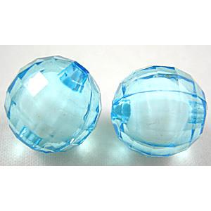 Acrylic Beads, faceted round, aqua, 16mm dia, approx 210pcs